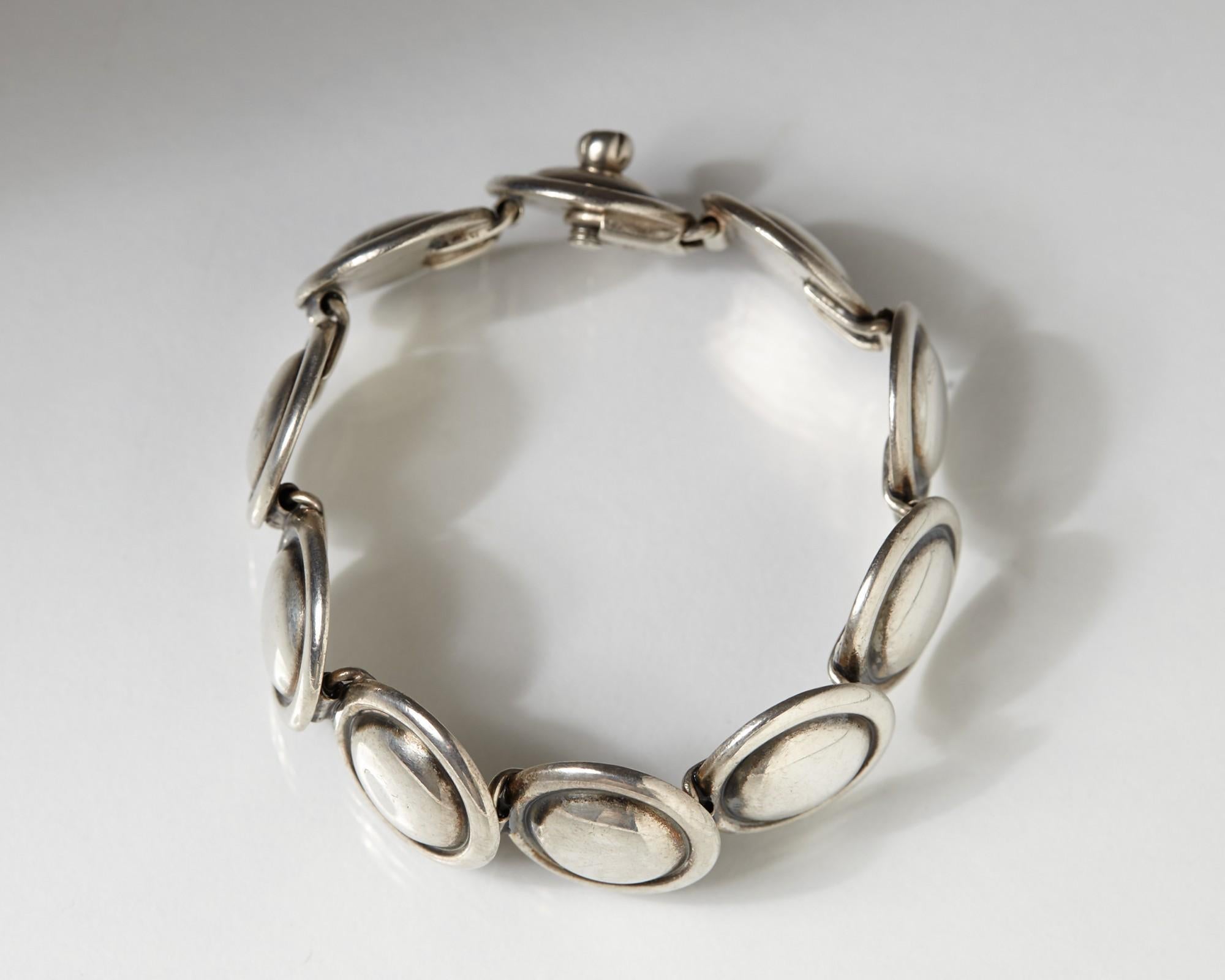 1950s Silver Scandinavian Modern Bracelet, Designed by Hans Hansen, Denmark In Excellent Condition For Sale In Stockholm, SE