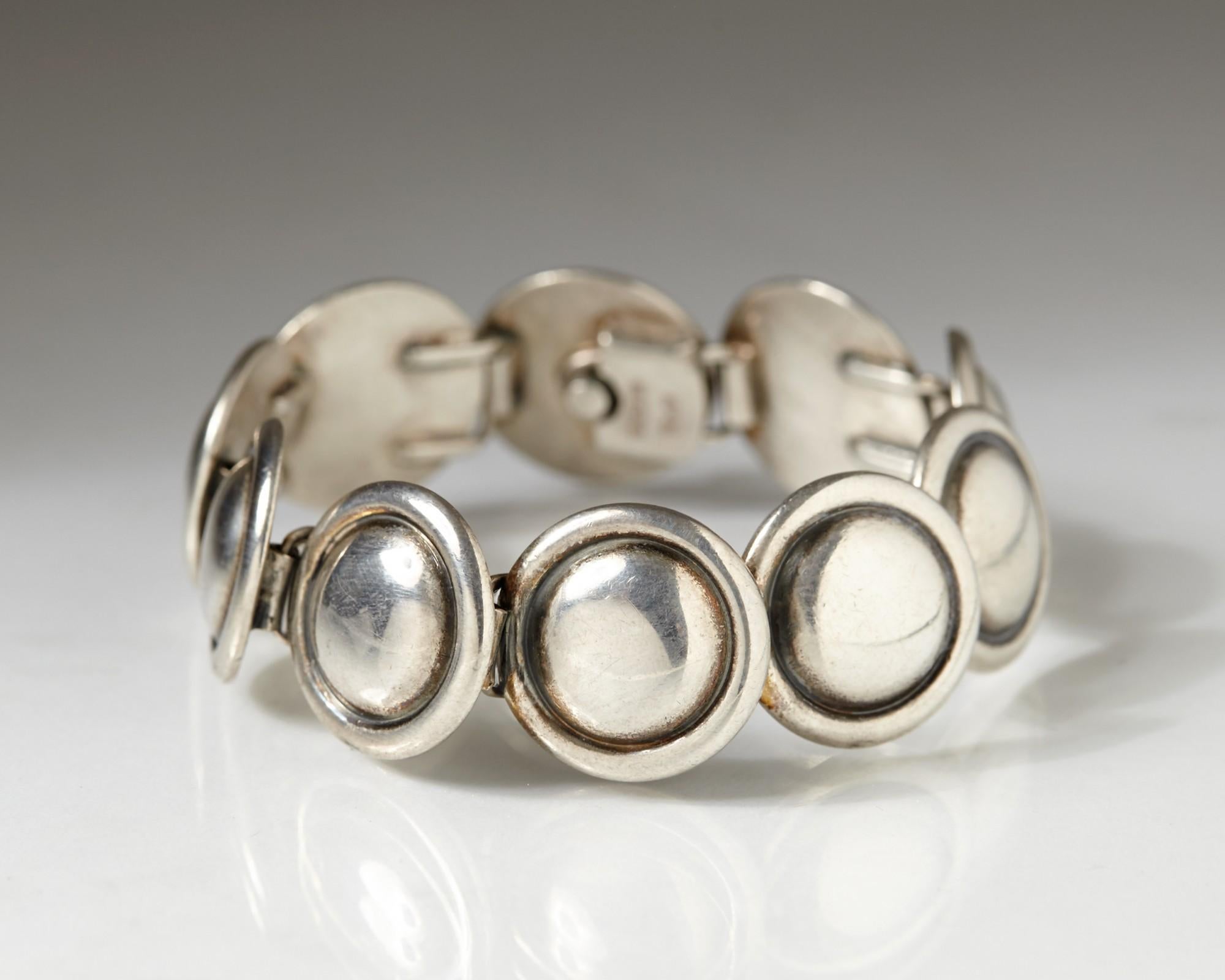 Women's or Men's 1950s Silver Scandinavian Modern Bracelet, Designed by Hans Hansen, Denmark For Sale