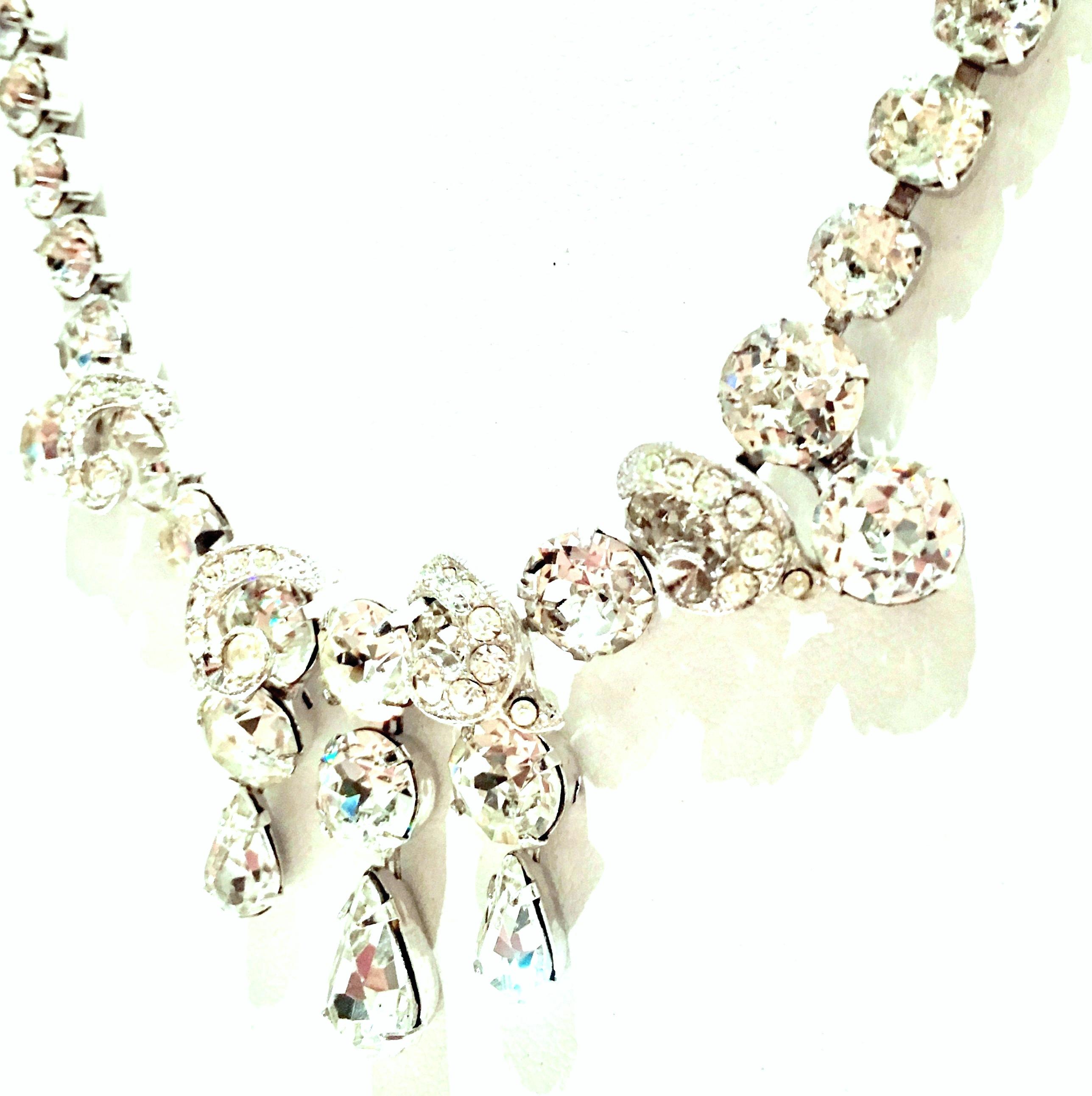 Art Deco 1950'S Silver & Swarovski Crystal Choker Style Necklace By, Eisenberg For Sale