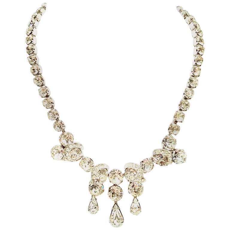 1950'S Silver and Swarovski Crystal Choker Style Necklace By, Eisenberg ...