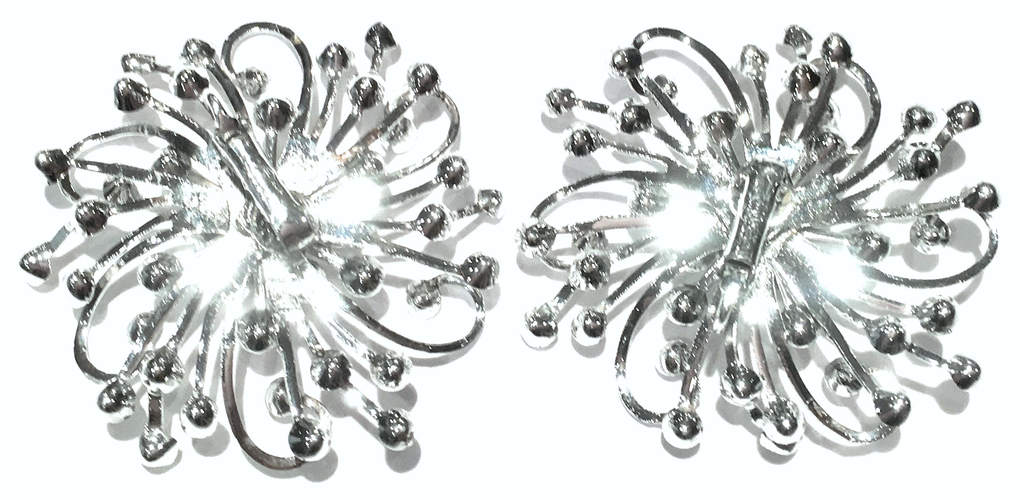 1950'S Silver & Swarovski Crystal Dimension Abstract Earrings By, Coventry In Good Condition For Sale In West Palm Beach, FL