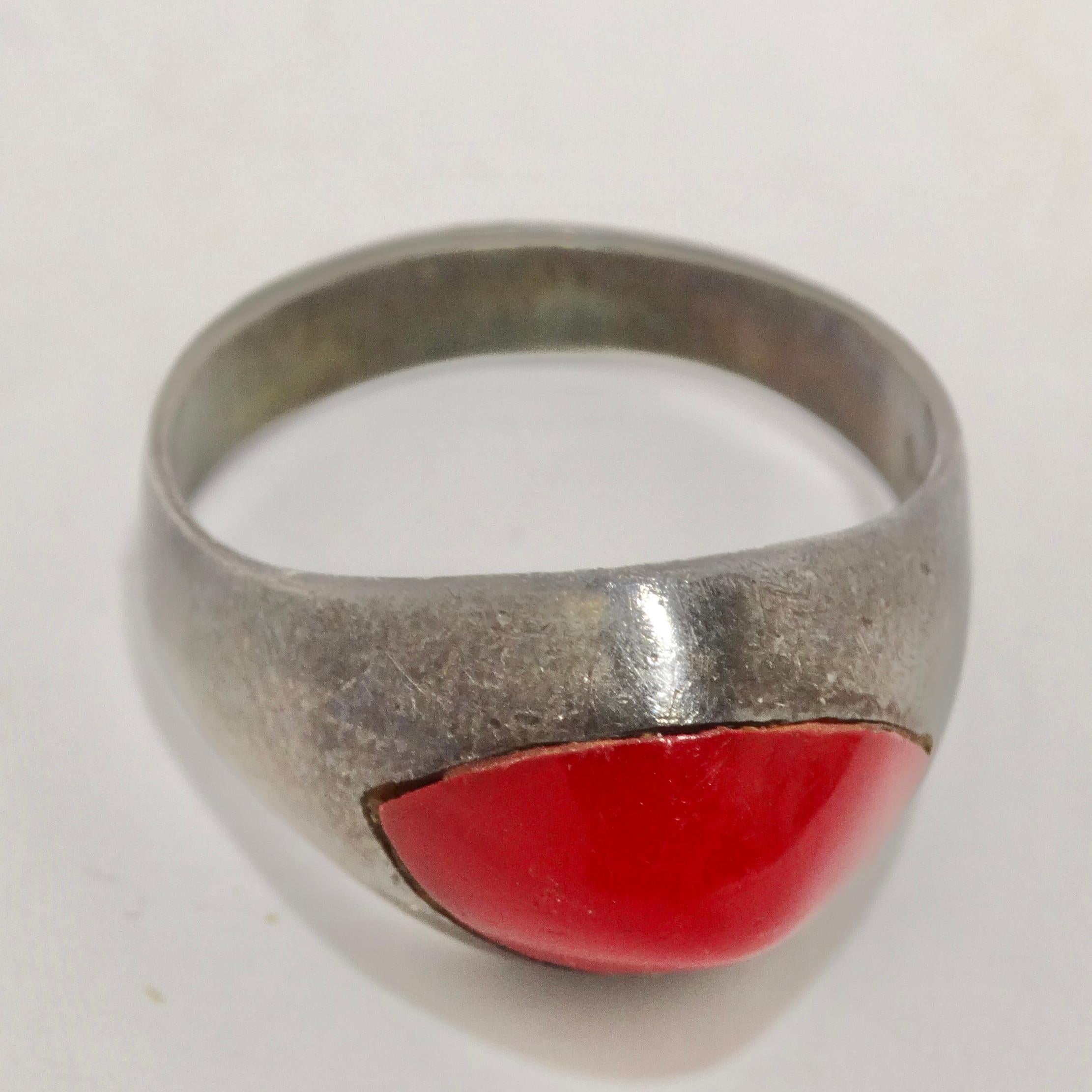 1950s Silver Synthetic Ruby Ring In Good Condition For Sale In Scottsdale, AZ