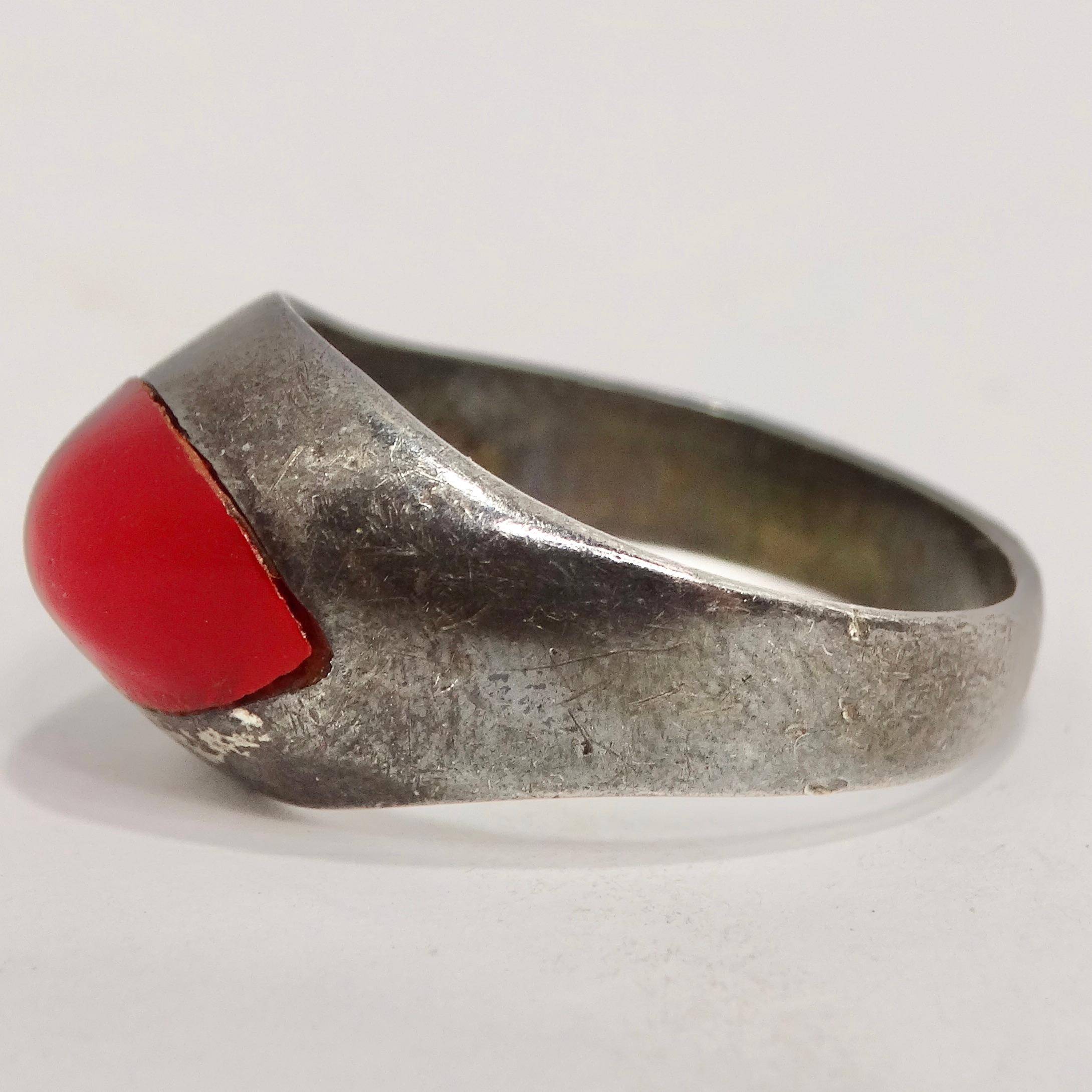 1950s Silver Synthetic Ruby Ring For Sale 2
