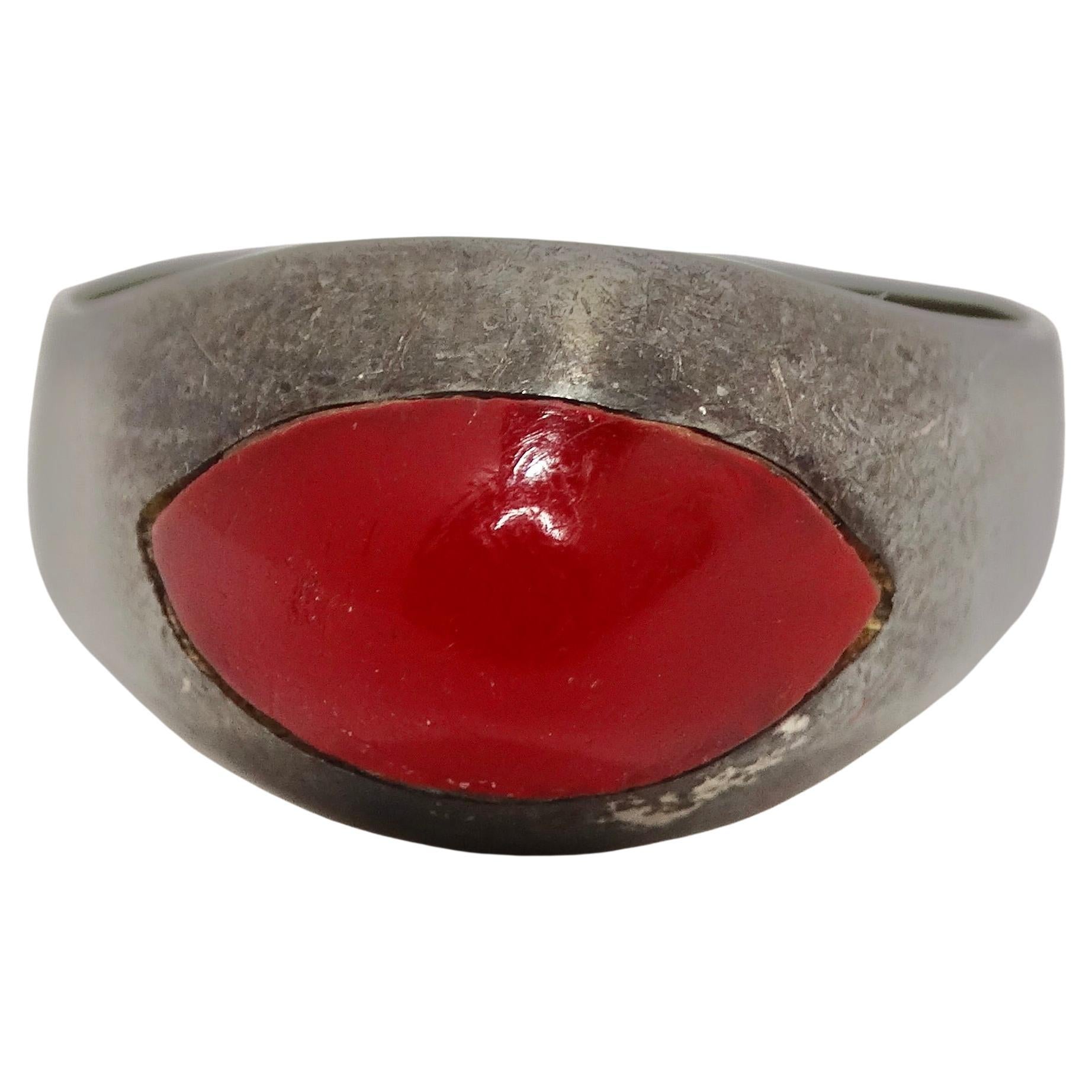 1950er Silber Synthetischer Rubin Ring im Angebot