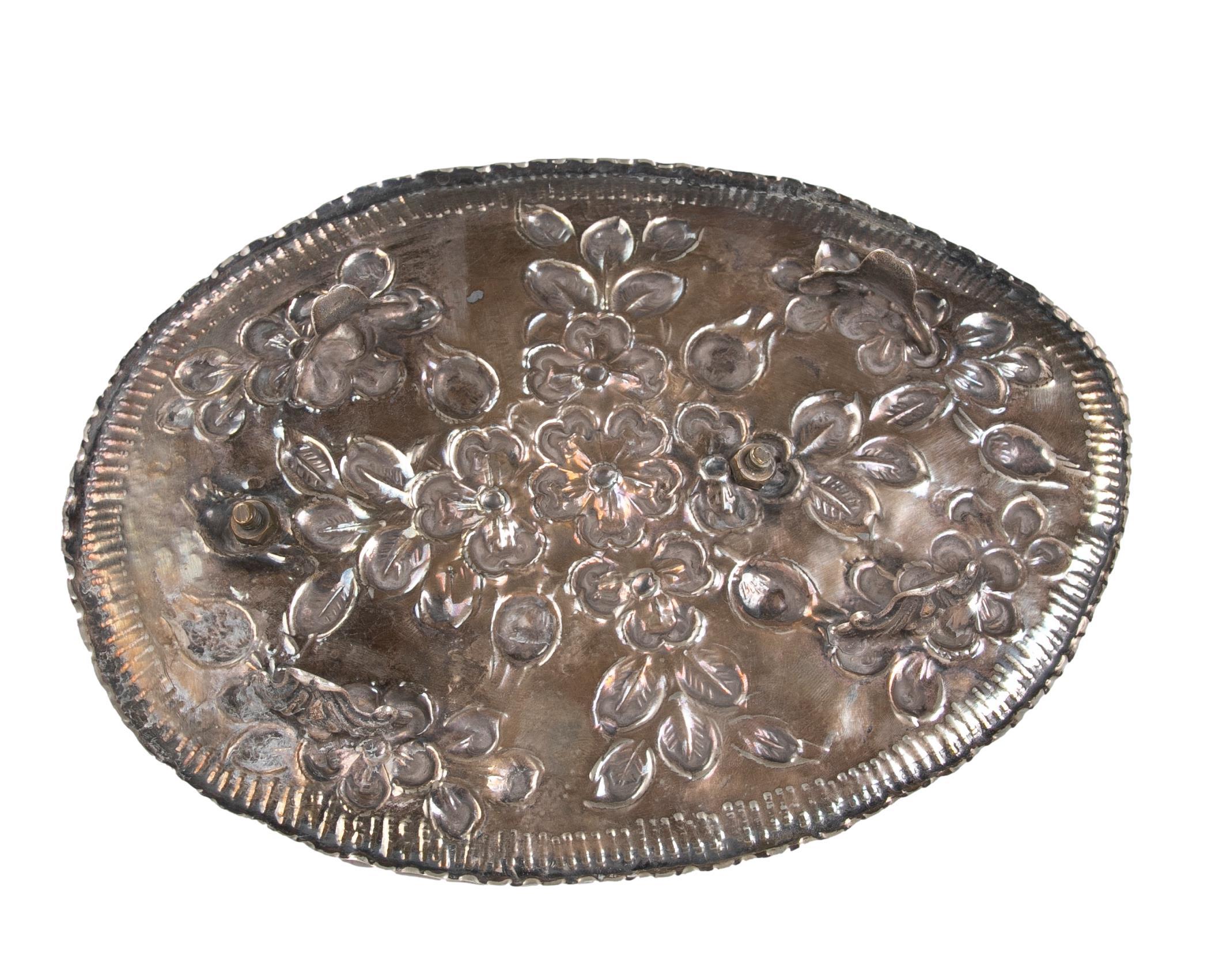 20th Century 1950s Silver Tray with Two Containers for Storing and Burning Incense For Sale