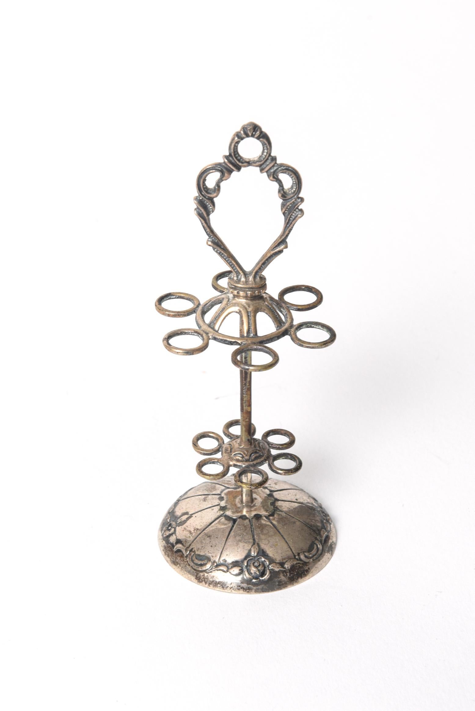 1950s Silver Umbrella Stand and Glass Umbrellas Cocktail Picks Set by ALBO 1