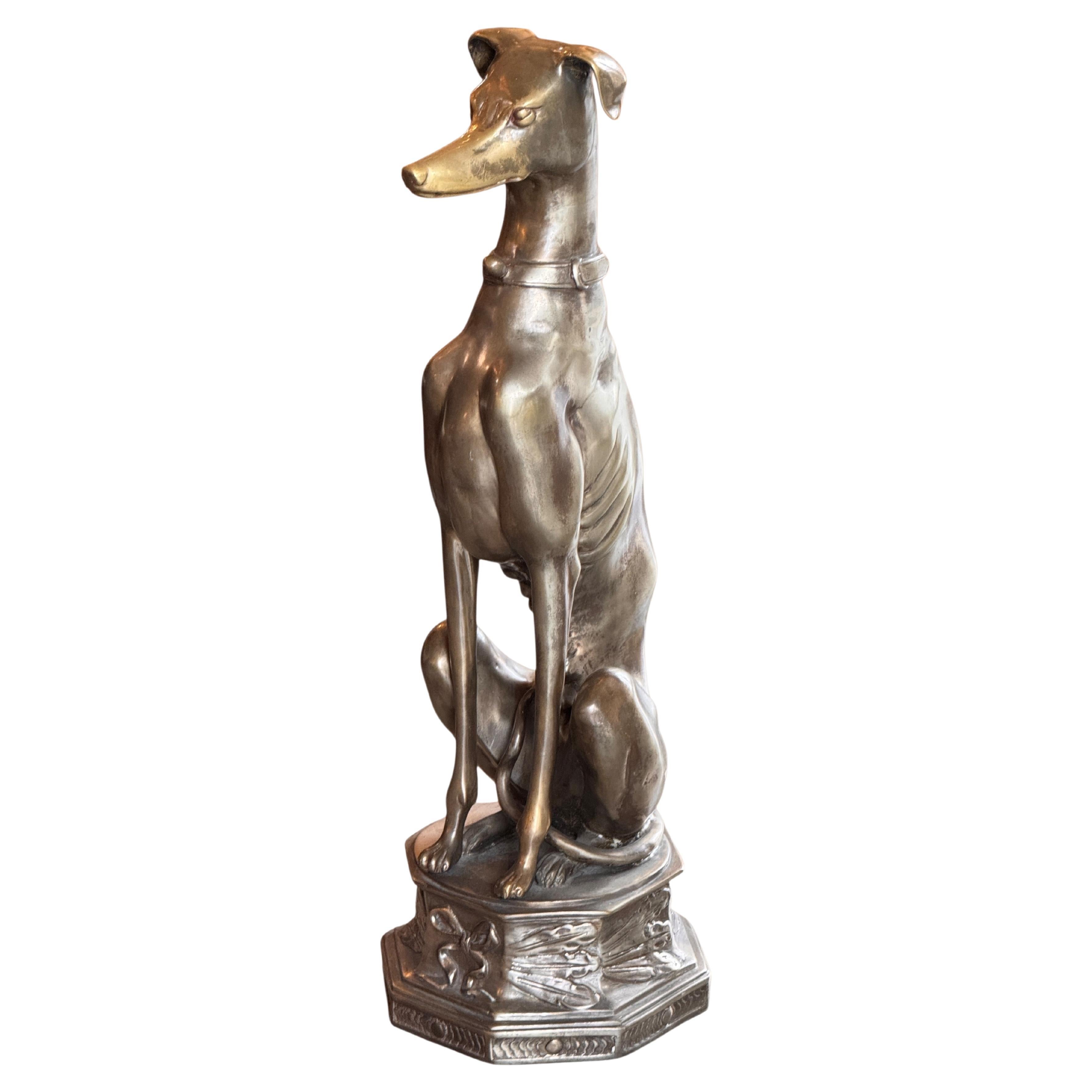 1950s Silvered Brass Whippet Sculpture