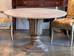 1950s Silverleaf Table With Marble Top and Carved Urn Formed Base