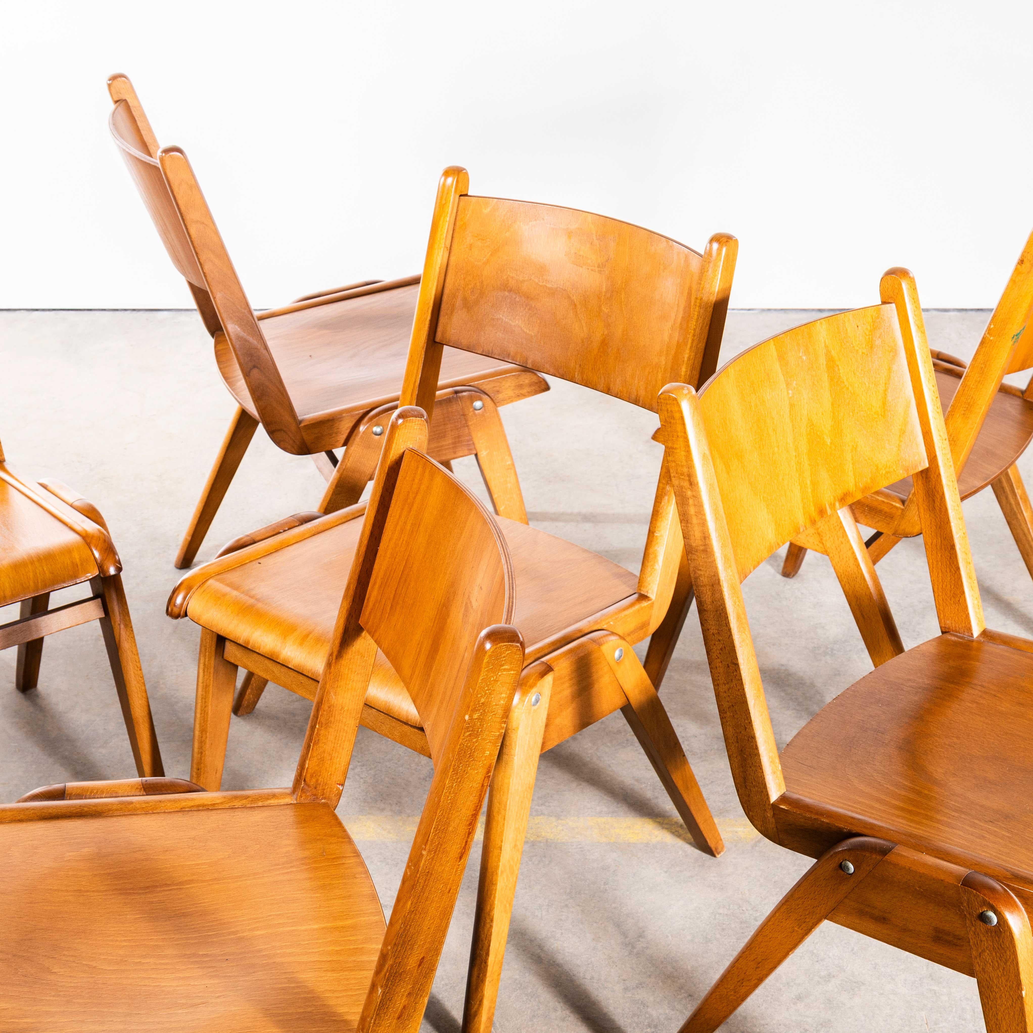 Beech 1950's Simple Casala Stacking Dining Chairs For Sale