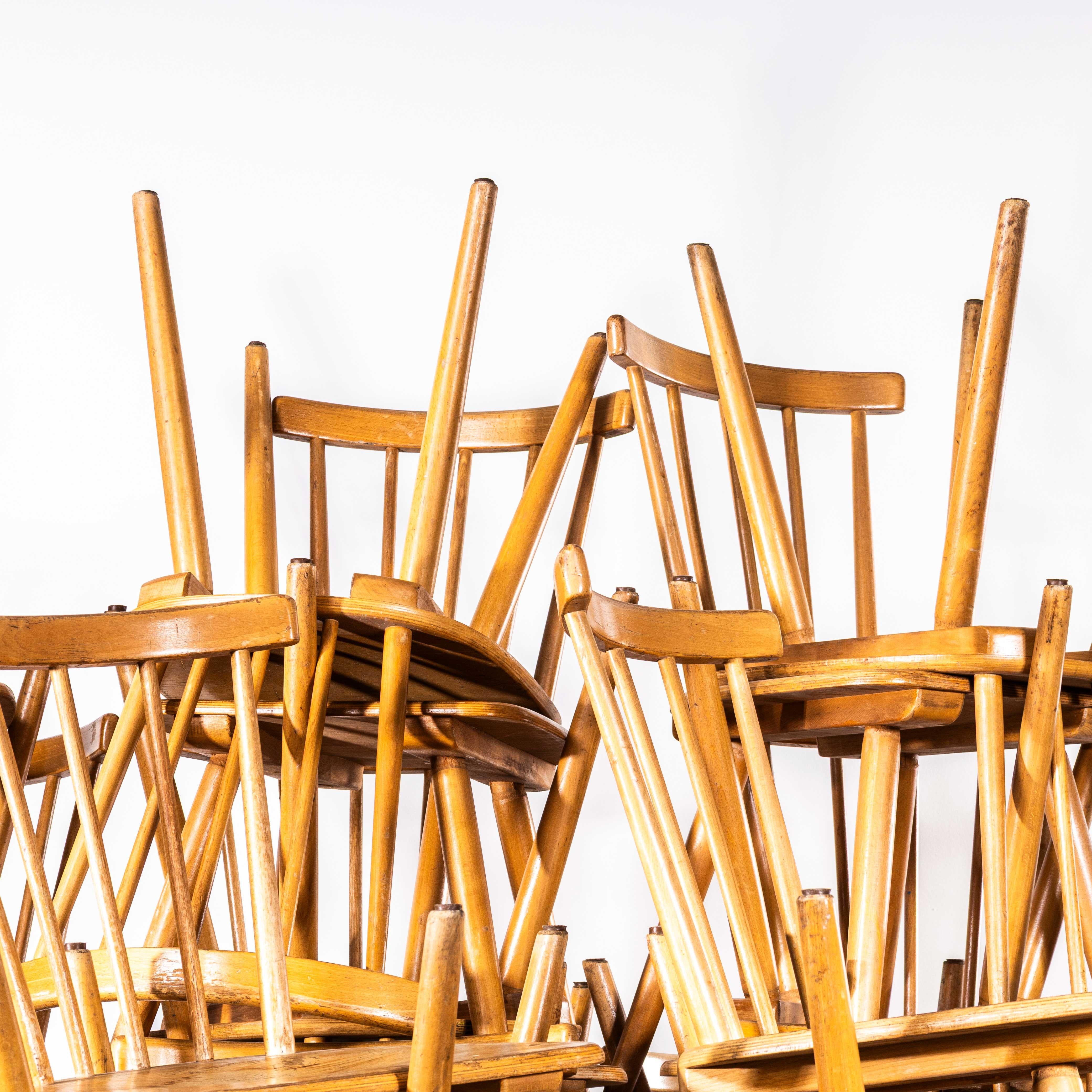 French 1950's Simple Elegant Stick Back Dining Chairs - Good Quantity Available For Sale