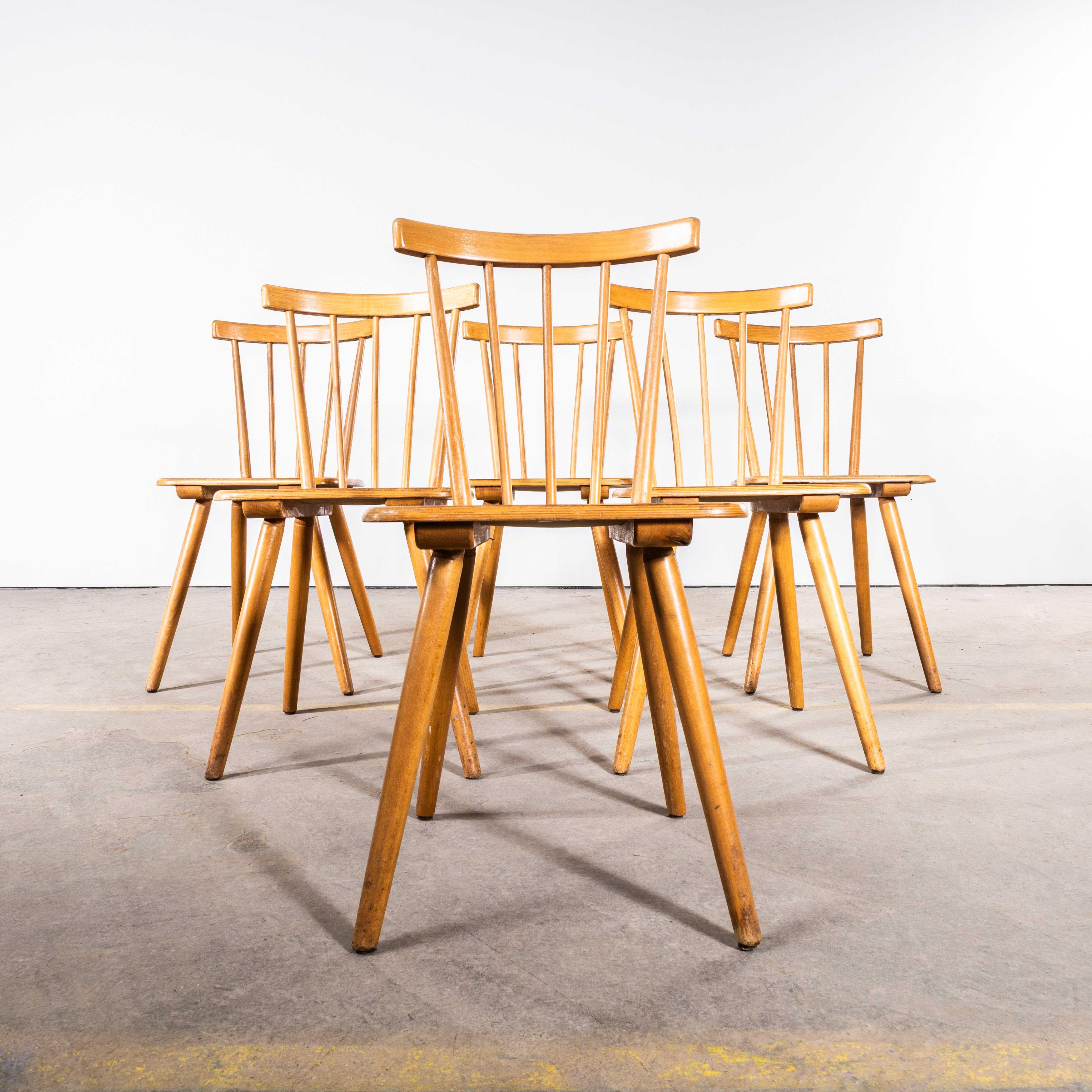 1950's Simple Elegant Stick Back Dining Chairs - Good Quantity Available In Good Condition For Sale In Hook, Hampshire