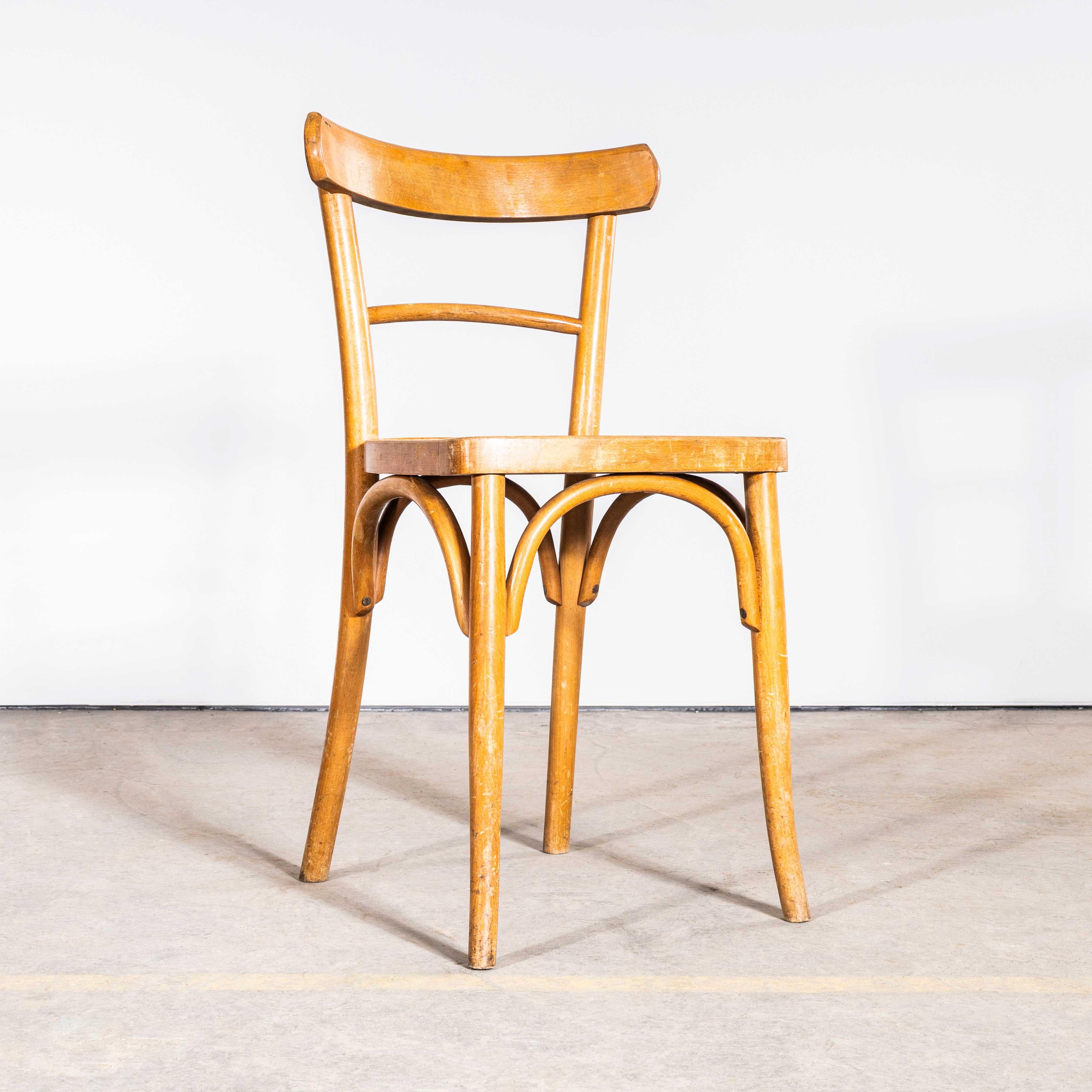Beech 1950's Simple French Bistro Dining Chairs - Large Quantity Available For Sale