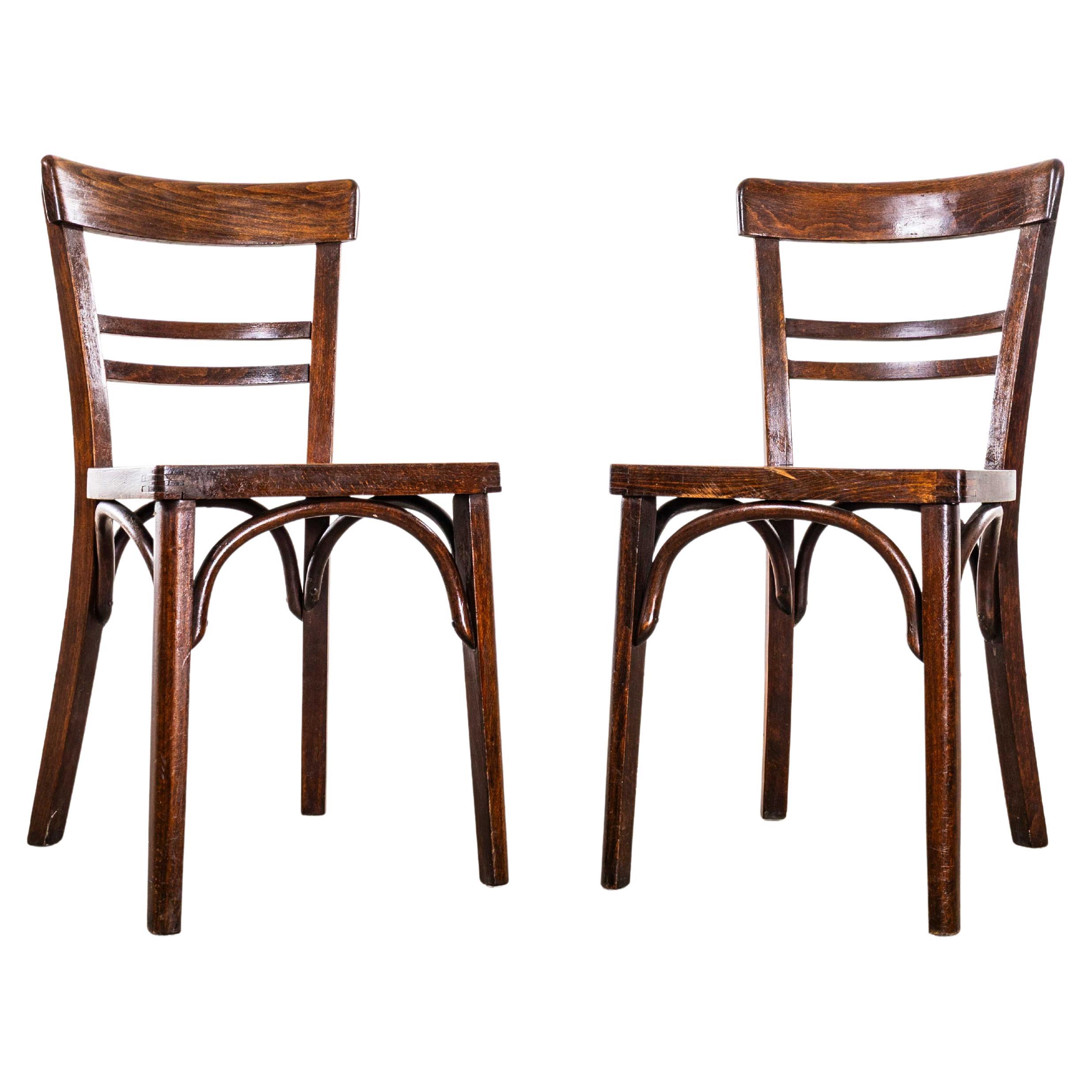 1950
s Simple Ladder Back Bentwood Café Dining Chairs - Pair