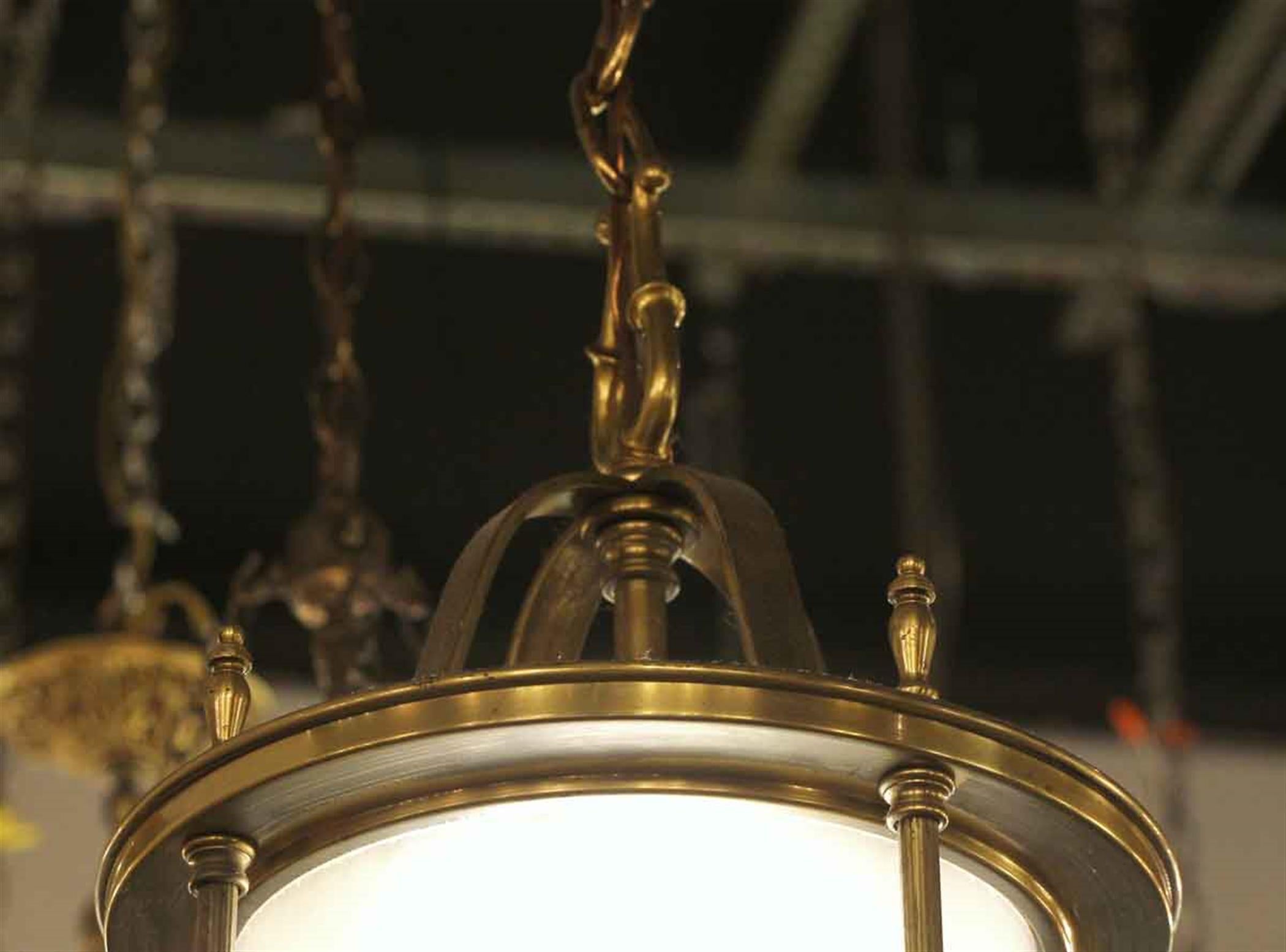 American Restored Brass and Milk Glass Lantern Pendant Light For Sale
