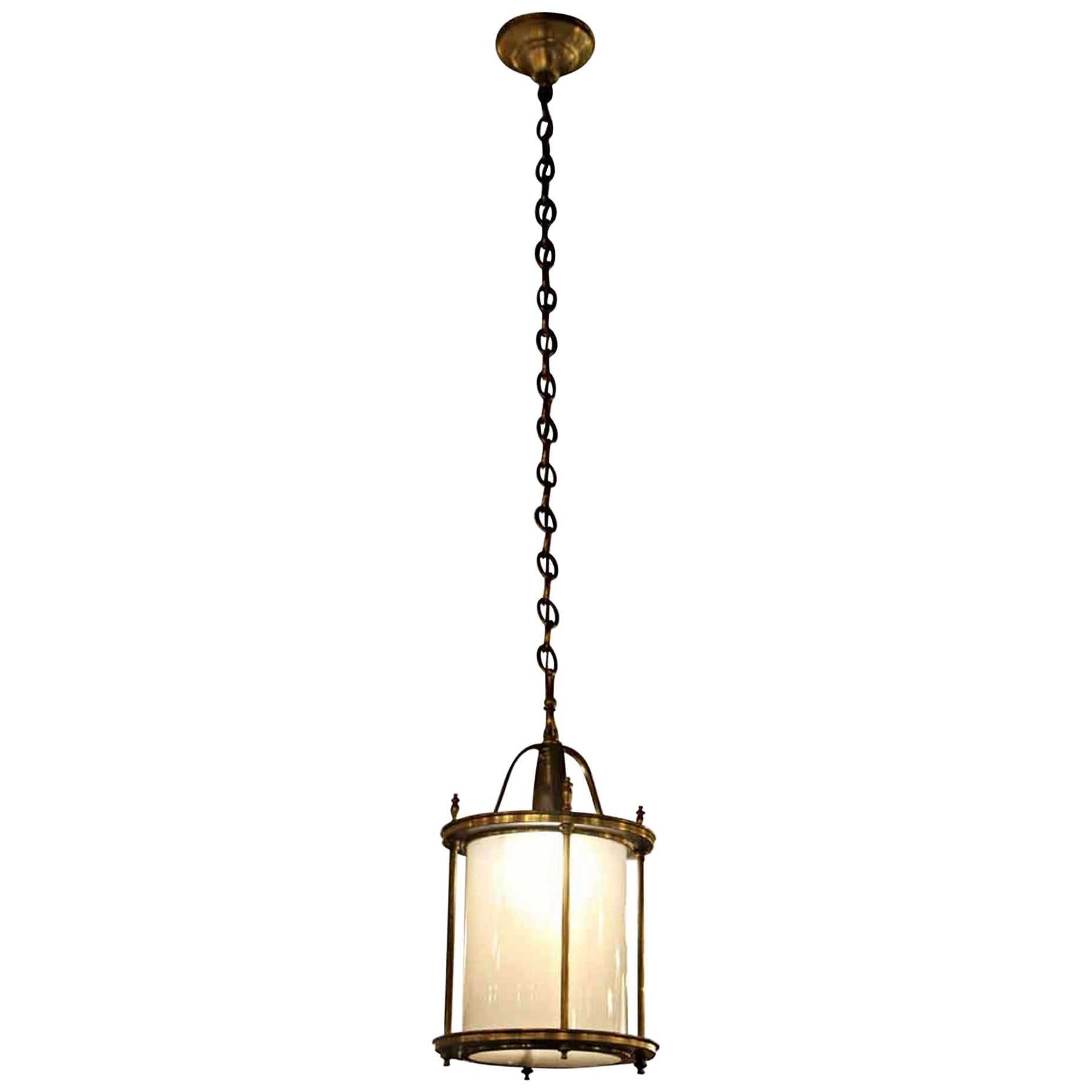 Restored Brass and Milk Glass Lantern Pendant Light For Sale
