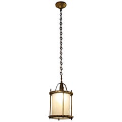 Vintage Restored Brass and Milk Glass Lantern Pendant Light