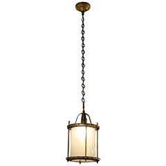 Retro Restored Brass and Milk Glass Lantern Pendant Light