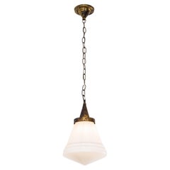 Lampada a sospensione singola conica opalina degli anni '50