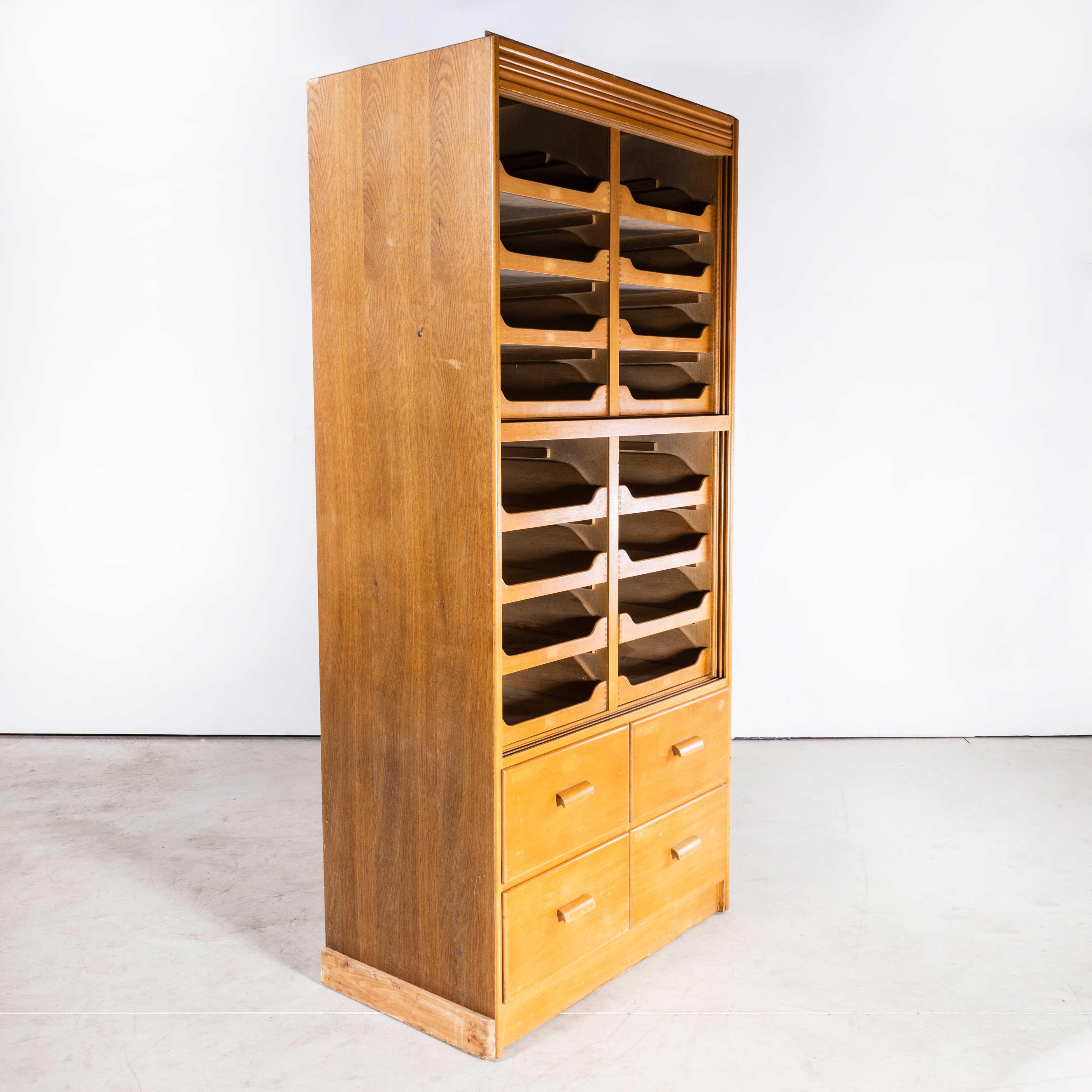 Oak 1950s Single Fronted Original Haberdashery Storage Unit - Twenty Drawer For Sale