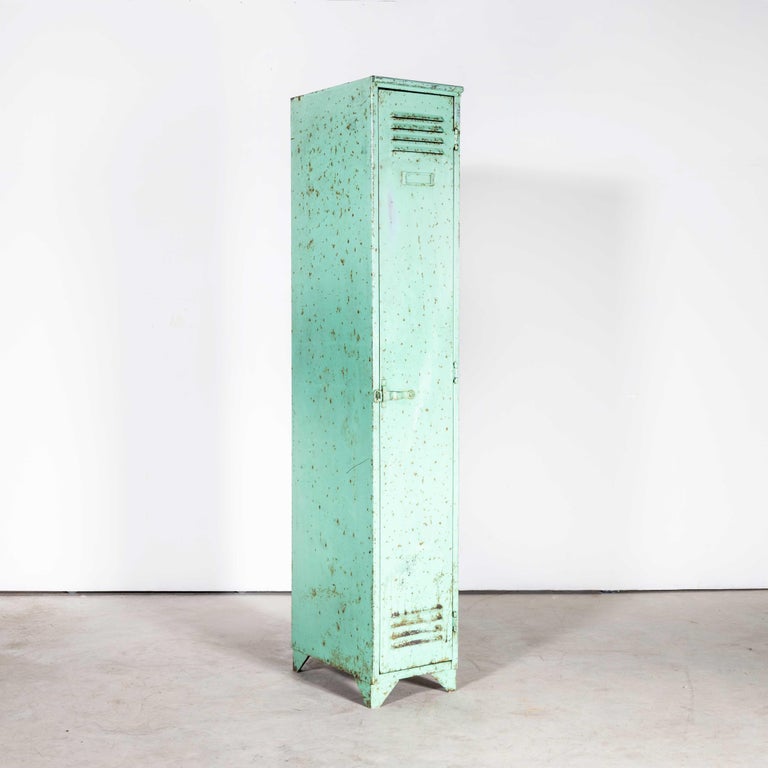 1950s Single Industrial Metal Locker, Mint Green For Sale at 1stDibs