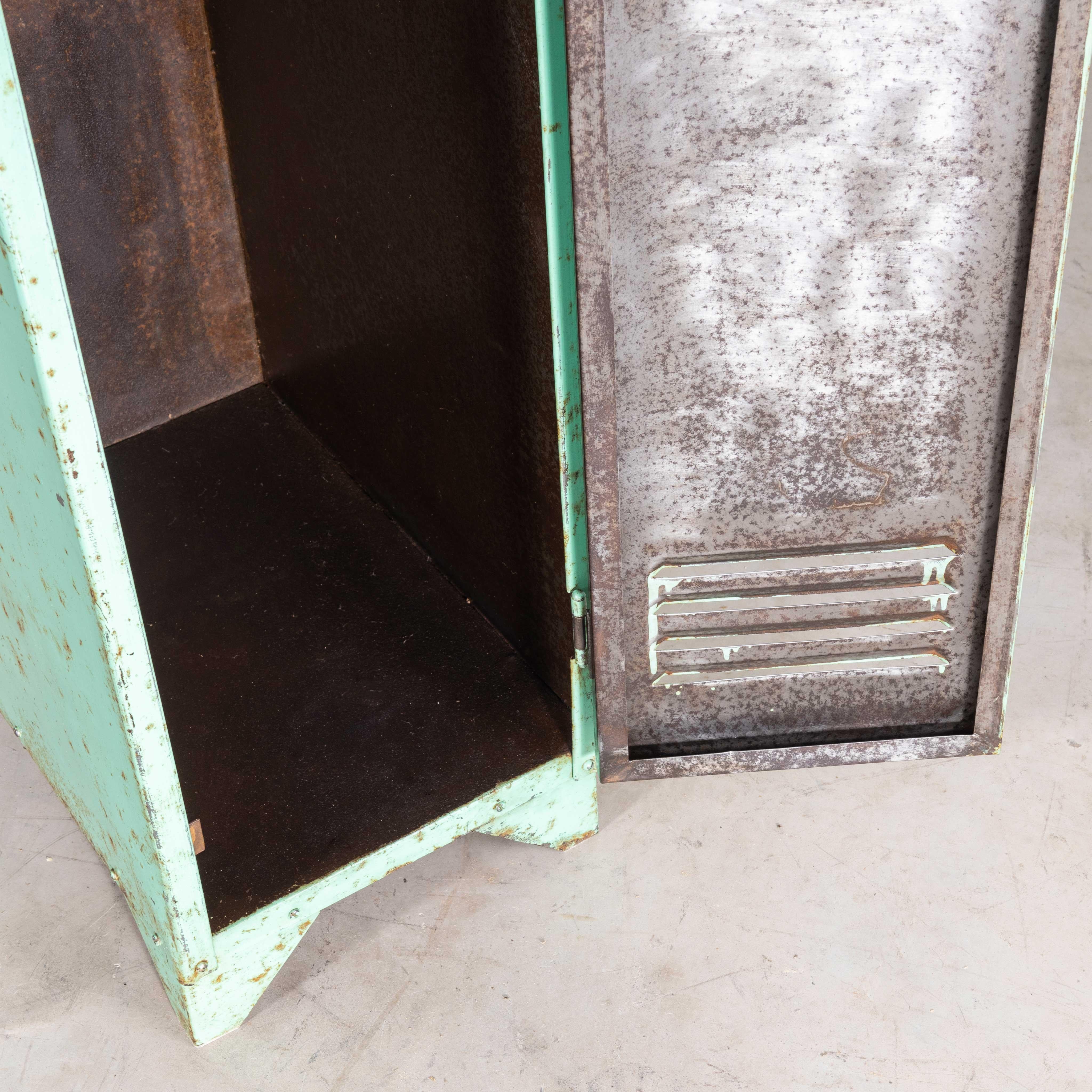 French 1950s Single Industrial Metal Locker, Mint Green