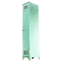 Used 1950s Single Industrial Metal Locker, Mint Green