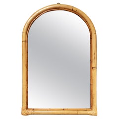 1950s Single-Strand Arched Rattan Mirror