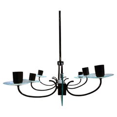 Lampadario a sei bracci anni '50 galleggiante in ottone con vetro tagliato Fontana Arte Italia