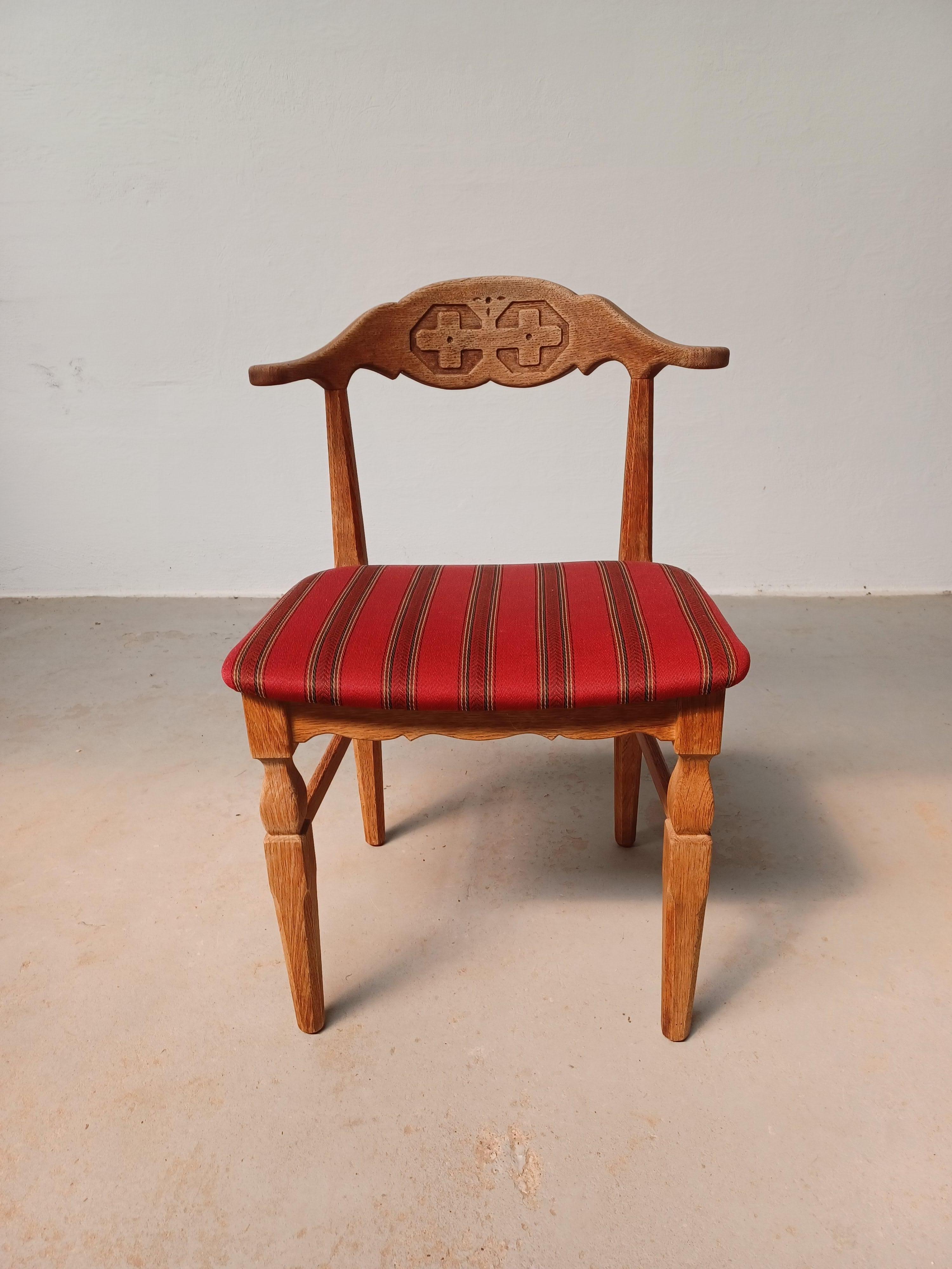 Late 20th Century 1950s Six Original Danish Henning Kjærnulf Brutalist Dining Chairs in Oak For Sale