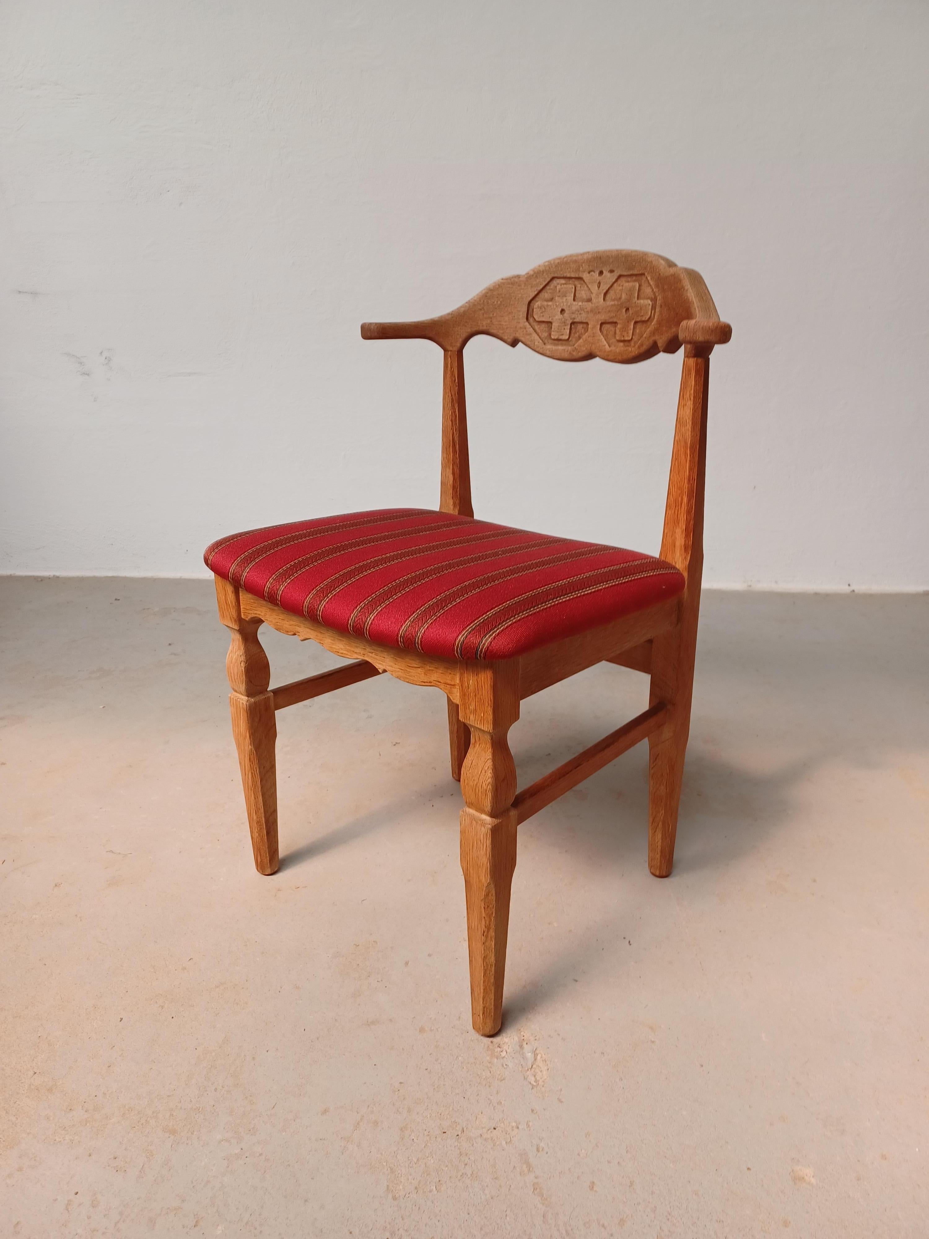 1950s Six Original Danish Henning Kjærnulf Brutalist Dining Chairs in Oak For Sale 1
