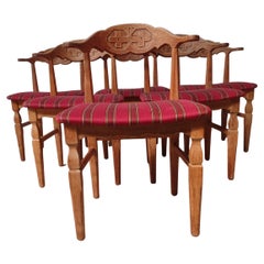 1950s Six Original Danish Henning Kjærnulf Brutalist Dining Chairs in Oak