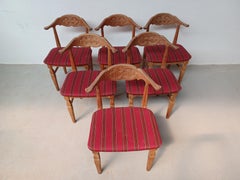 1950s Six Original Danish Henning Kjærnulf Brutalist Viking Dining Chairs in Oak
