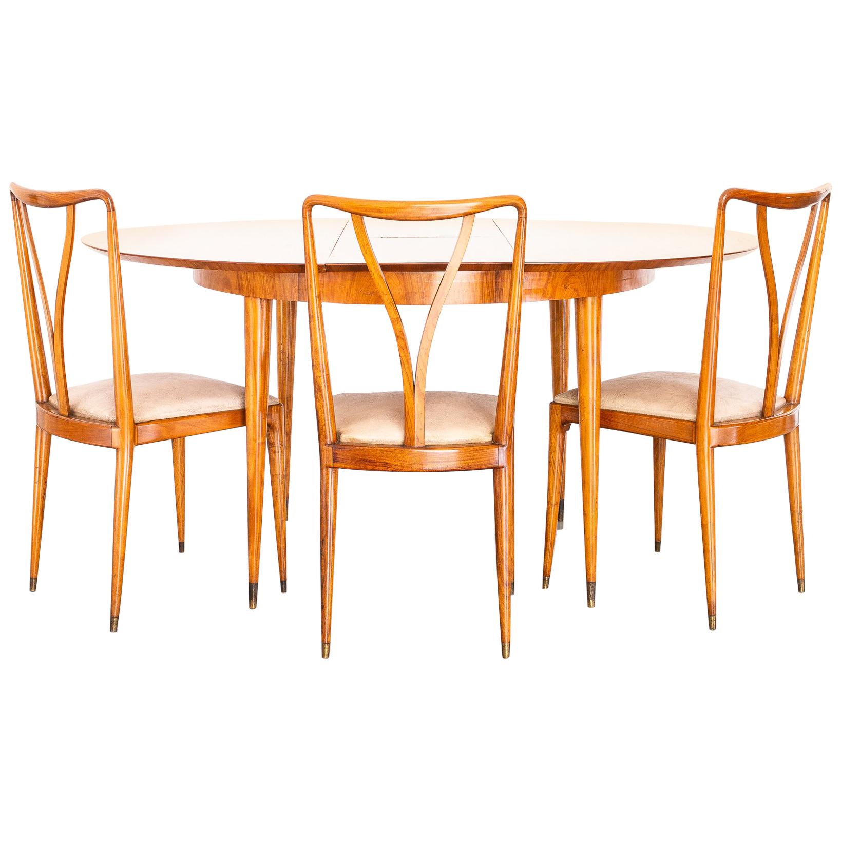 1950s Six Seats Dining Set in Cavi�úna Wood, by Giuseppe Scapinelli