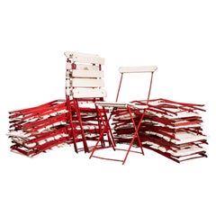 1950’s Slatted Red And White French Outdoor Folding Chairs