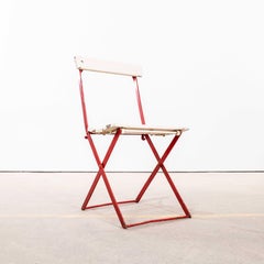 1950’s Slatted Red And White French Outdoor Folding Chairs-Set Of 6