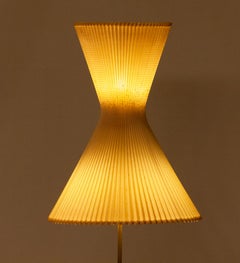 1950s Slim German Floor Lamp Made of Brass with Large Cotton Diabolo Shade