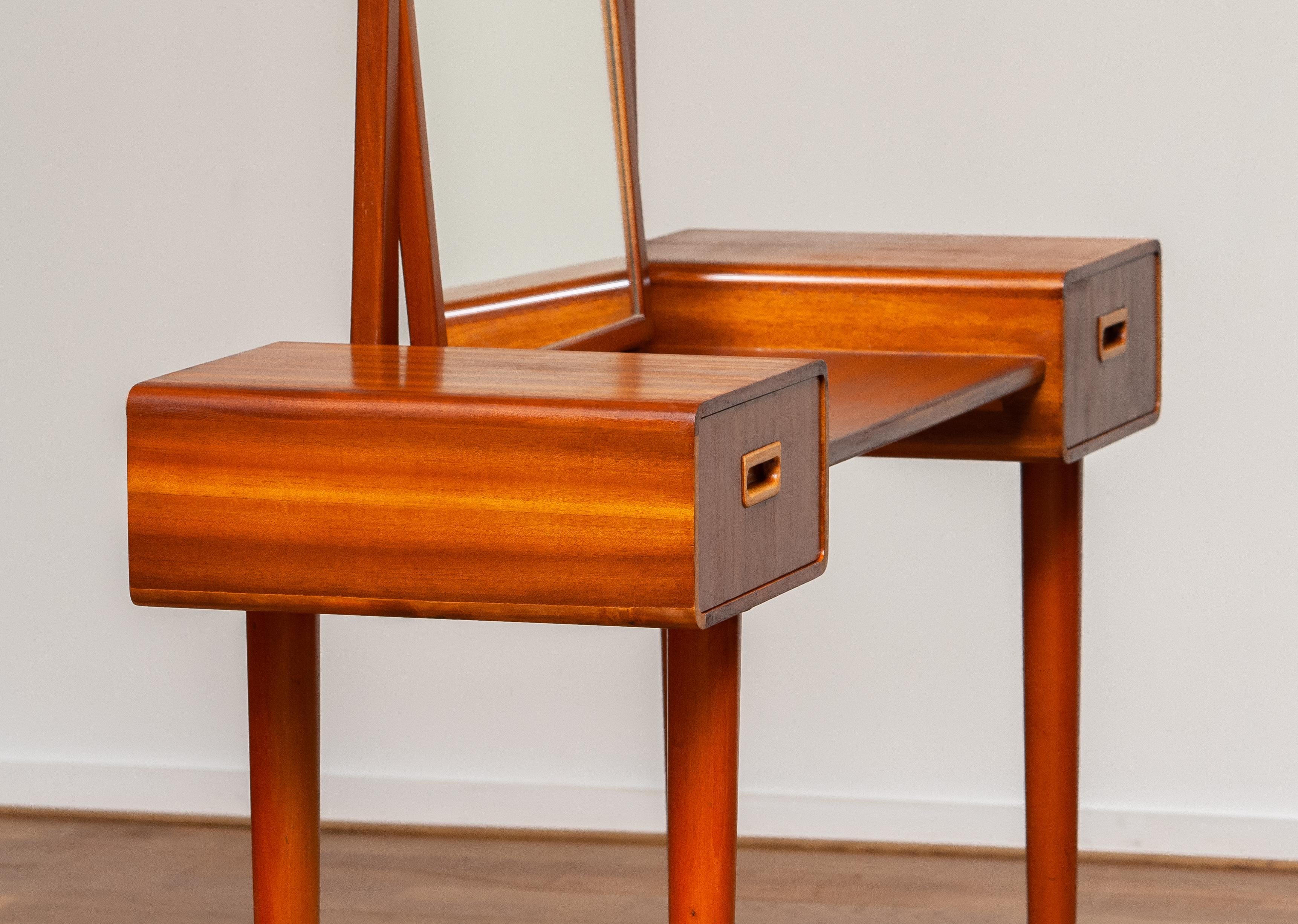 Scandinavian Modern 1950's Slim Mahogany Dressing Table / Vanity by Tibro, Sweden