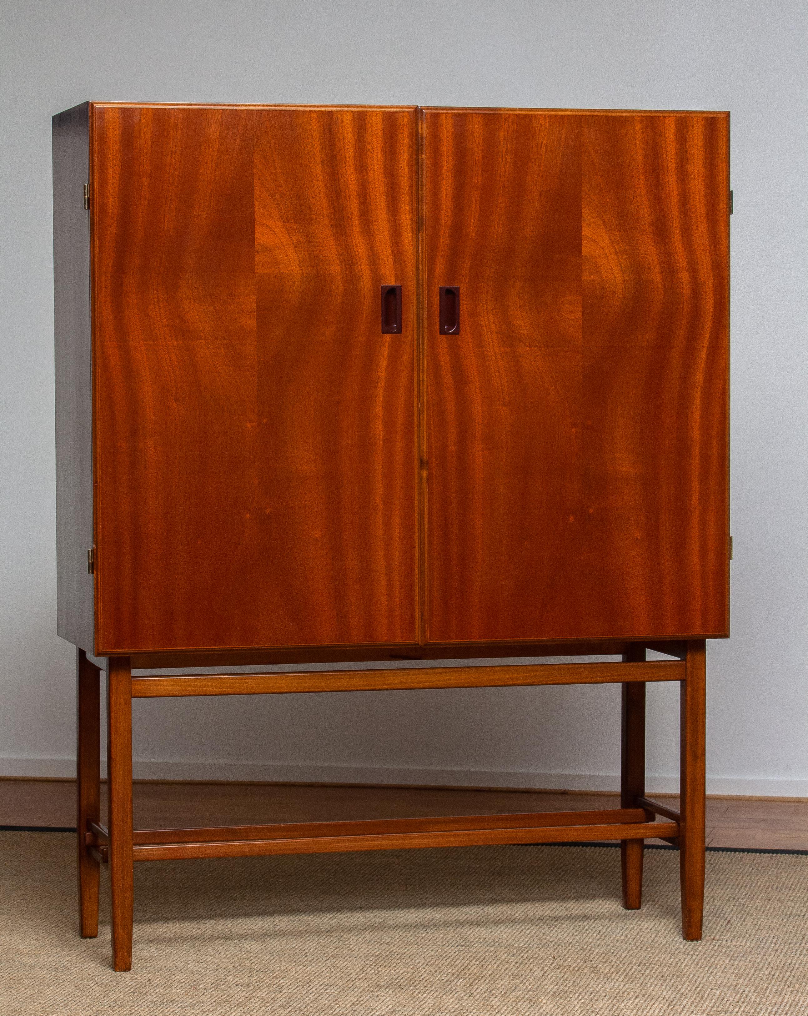 Swedish 1950s, Slim Midcentury Mahogany Dry Bar / Cabinet by Forenades Mobler, Sweden