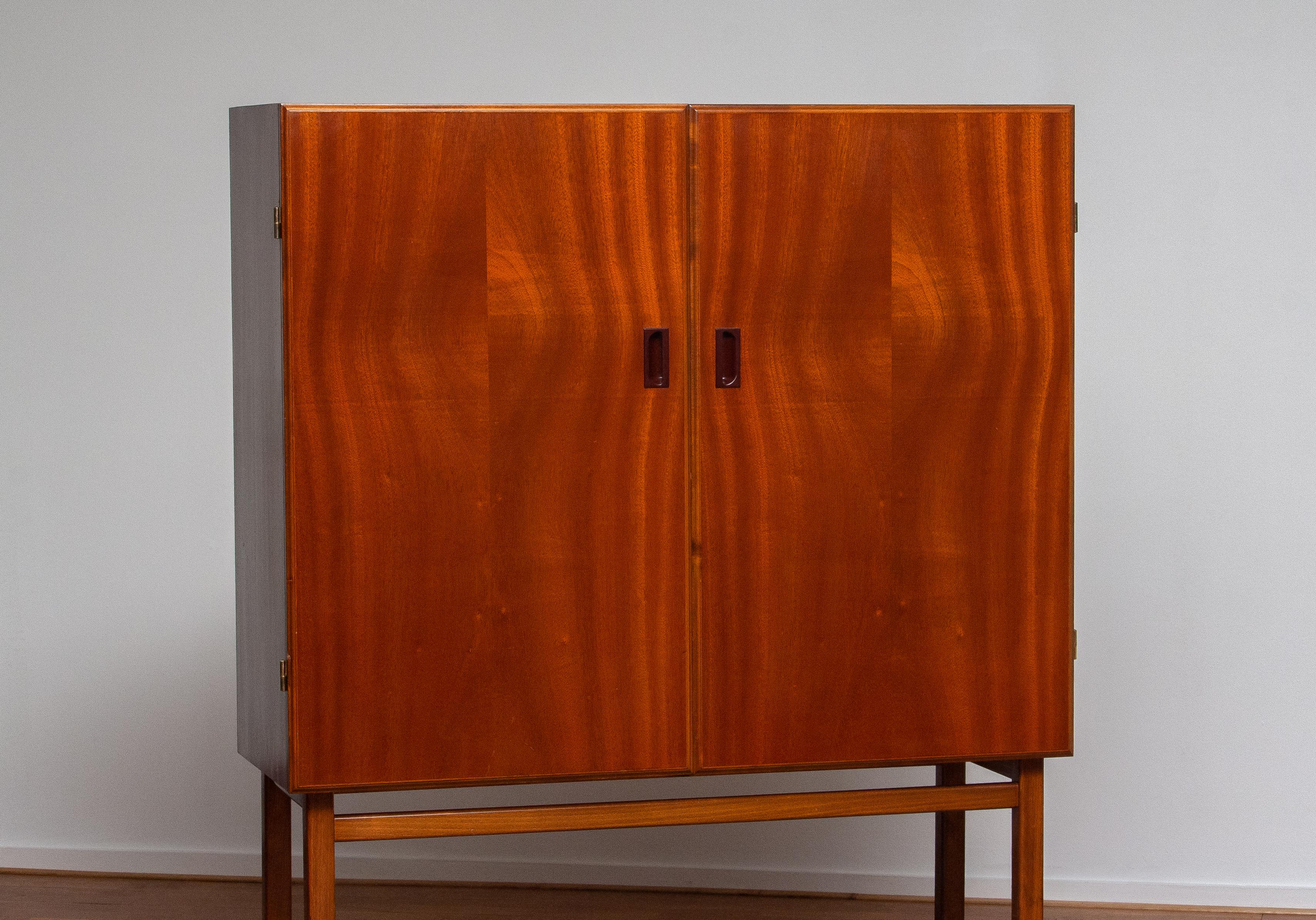 1950s, Slim Midcentury Mahogany Dry Bar / Cabinet by Forenades Mobler, Sweden 1