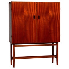 1950s, Slim Midcentury Mahogany Dry Bar or Cabinet by Forenades Mobler, Sweden