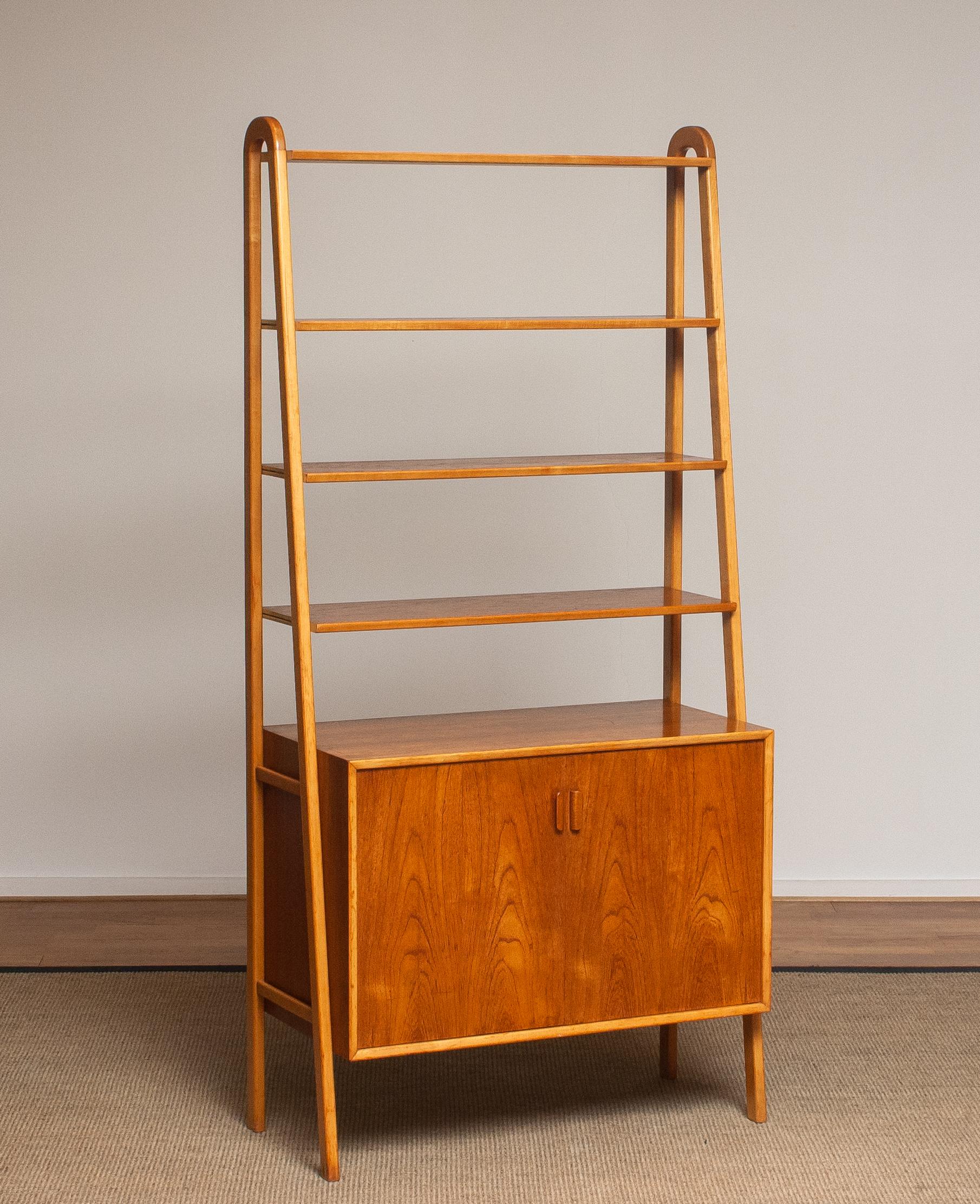 Swedish 1950s Slim Shelfs / Bookcase / Sideboard in Teak and Beech by Brantorps, Sweden