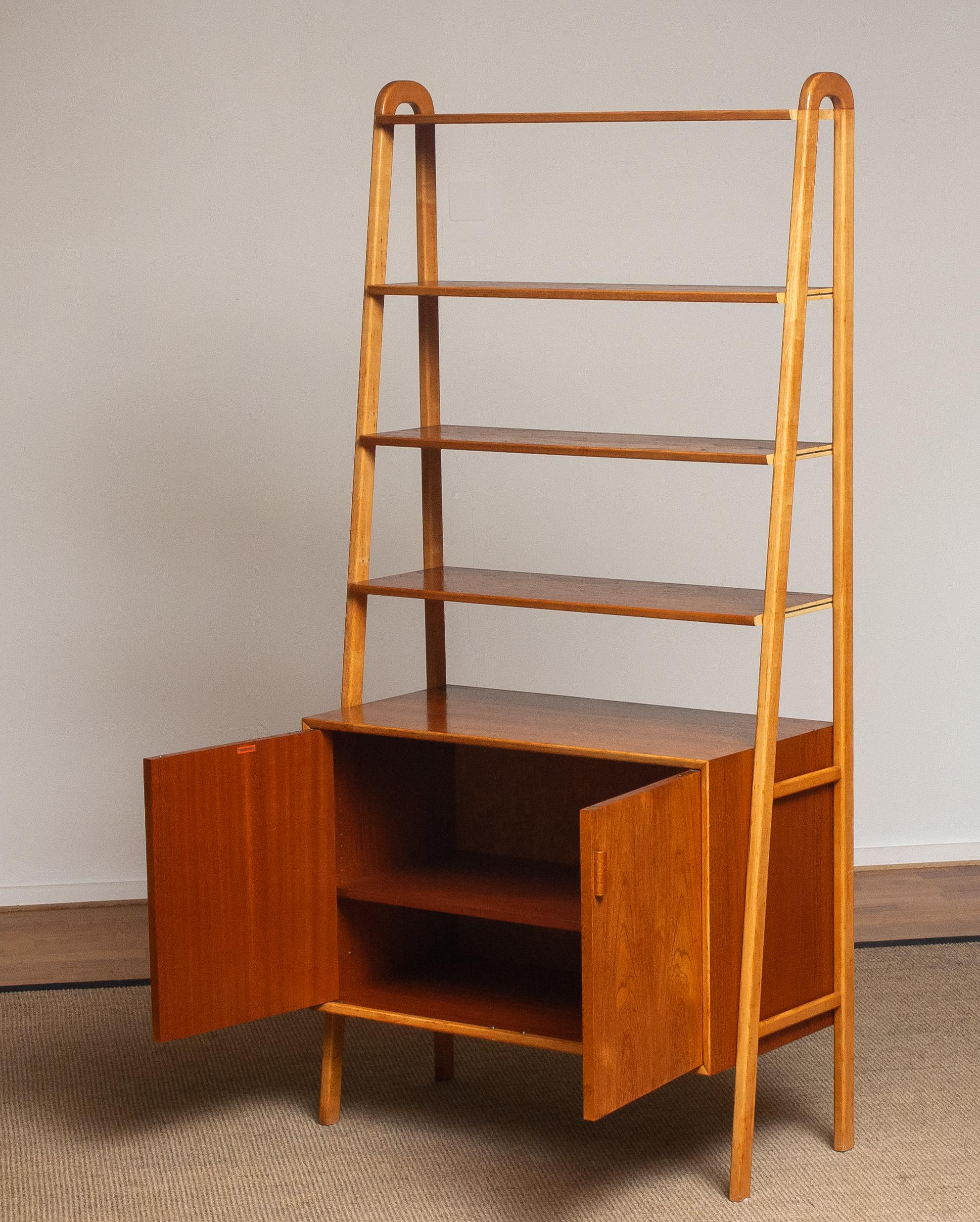 Mid-20th Century 1950s Slim Shelfs / Bookcase / Sideboard in Teak and Beech by Brantorps, Sweden