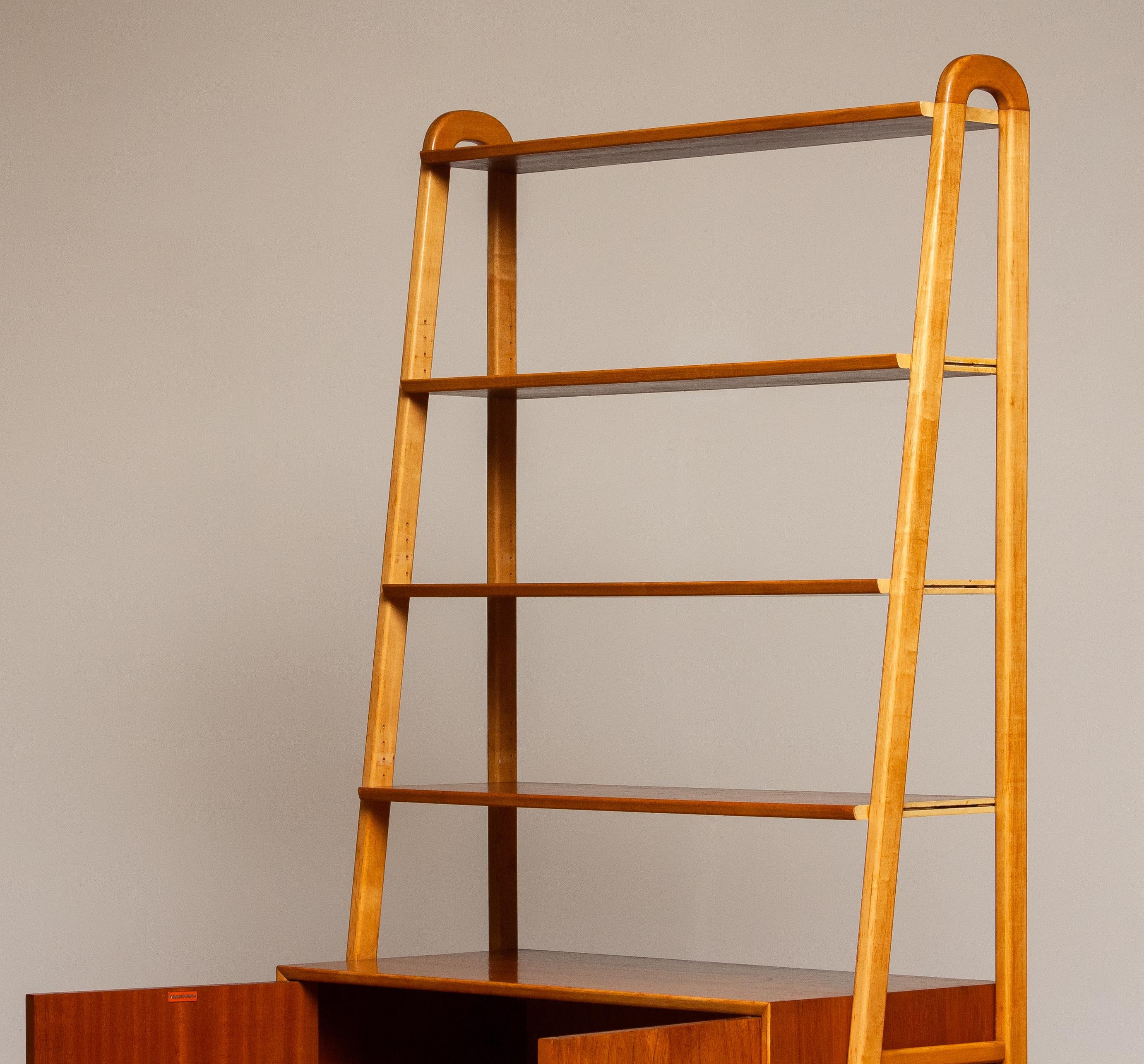 1950s Slim Shelfs / Bookcase / Sideboard in Teak and Beech by Brantorps, Sweden 1
