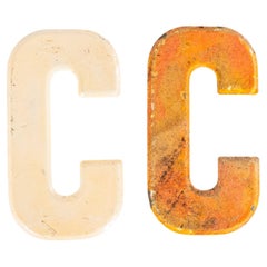 1950's Small American Vintage Gas Station Enamel Marquee Letter - C