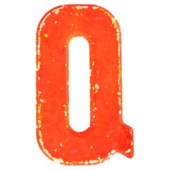 1950's Small American Vintage Gas Station Enamel Marquee Letter - Q