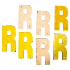 1950's Small American Vintage Gas Station Enamel Marquee Letter - R