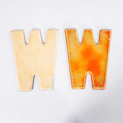 1950's Small American Vintage Gas Station Enamel Marquee Letter - W