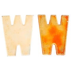 1950's Small American Vintage Gas Station Enamel Marquee Letter - W
