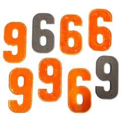 1950's Small American Vintage Gas Station Enamel Marquee Number - 6 Or 9