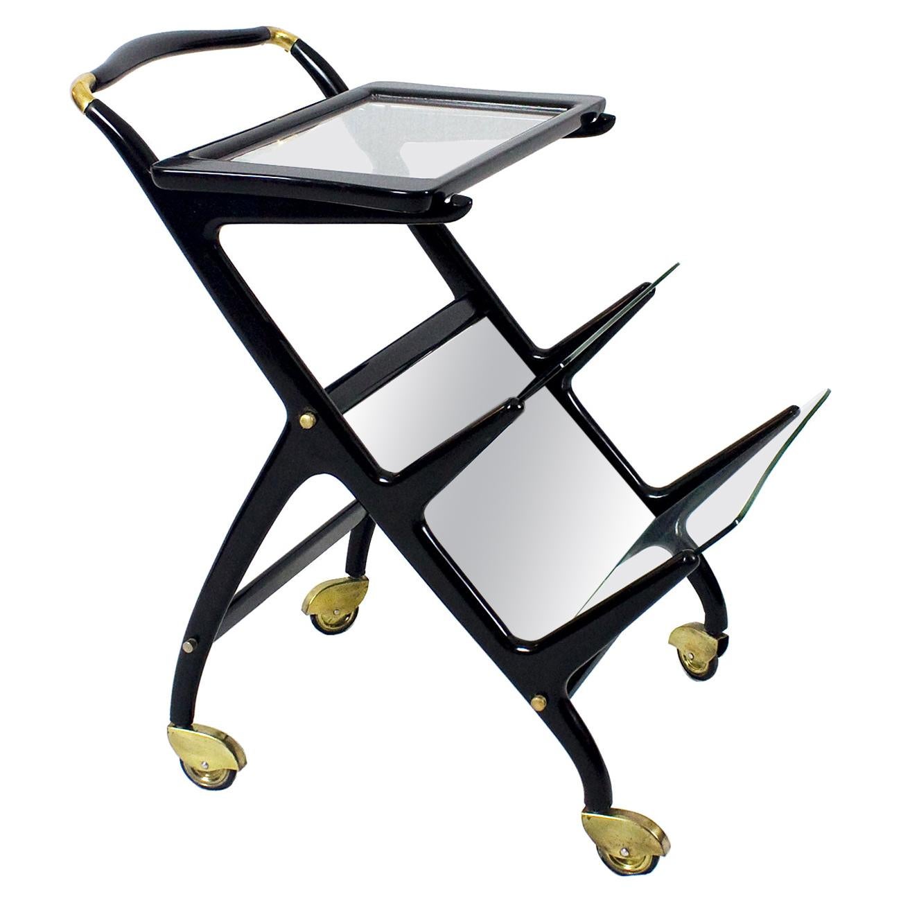 Small Mid-Century Modern Bar Cart and Magazine Rack by Cesare Lacca - Italy For Sale